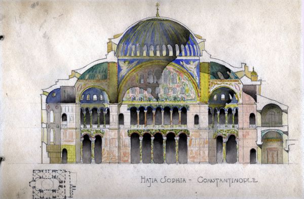 Watercolor painting of the Hagia Sophia, 1926.