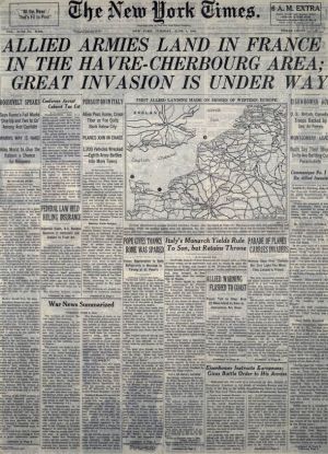 Newspaper announcement of Allies landing at Normandy