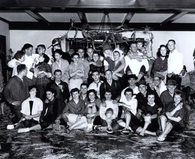 Participants at a Phi Delta Theta barn dance, ca. 1950s.