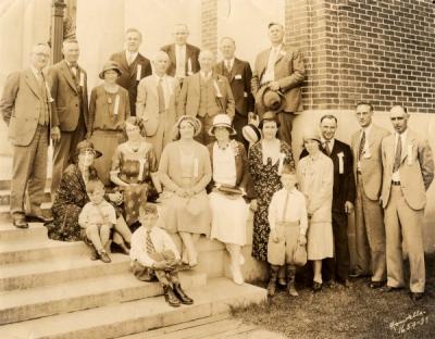 Twenty-five year reunion of the class of 1906. Alta McCormick is seated on the far left. 1931.
