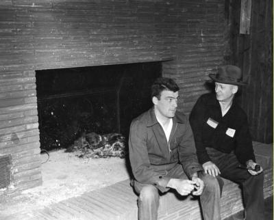 <p>Marv Rowley and Harry Nettleton, ca 1950s. Nettleton was an instructor for the Forestry department. Rowley received a degree in Forestry in 1950 and became Benton County's timber manager. He also helped rebuild the</p><p>				Forestry Club Cabin after it burned to the ground in February of 1949. Rowley received the OSU Outstanding Alumnus Award in 2003.</p>
