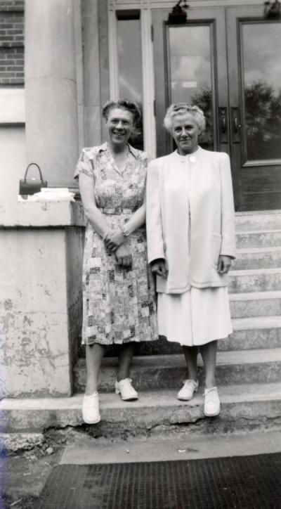 Clara Storvick and Margaret Fincke, 1948. Fincke became the head of the Foods and Nutrition department in 1944, and served as Acting Dean from 1948-1949 and 1963-1965.