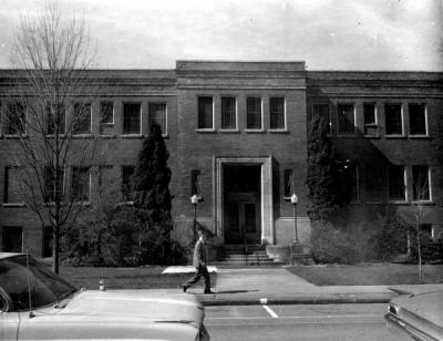 Plageman Student Health Center, ca. 1966. In 1936, the Plageman Infirmary was constructed. It still houses Student Health Services.
