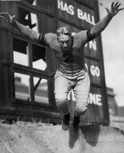 <p>Oregon State College "Ironman" Bill Tomsheck, 1933. As a left guard on the legendary OSC "Ironmen" football team, Bill Tomsheck inspired the kind of fear in his opponents that helped the team to defeat top-ranked USC in</p><p>				1933.</p>