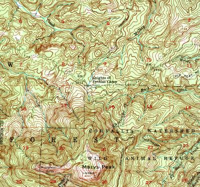 Segment of the Marys Peak Quadrangle topographic map.