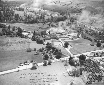 Aerial view of the Crown Zellerbach mill site, 1949.