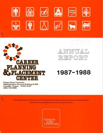 Cover of the Career Planning and Placement Center Annual Report, 1987-1988.
