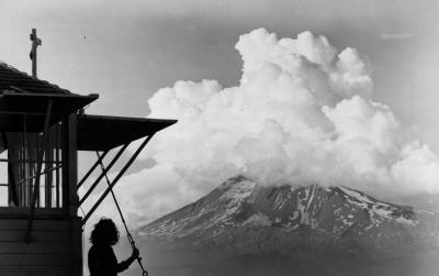 Thunderhead over Mt. Adams, as seen from East Flat Top Lookout, June-July 1945