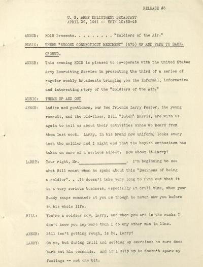 Soldiers of the Air! radio script (#3), April 29, 1941