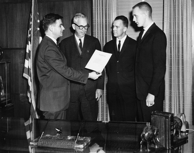 Mark Hatfield, August Strand, John Fenner and Richard Seideman at the Oregon State University name changing ceremony