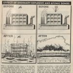 Newspaper clipping: "The Effect of Ordinary Explosive and Atomic Bombs" 